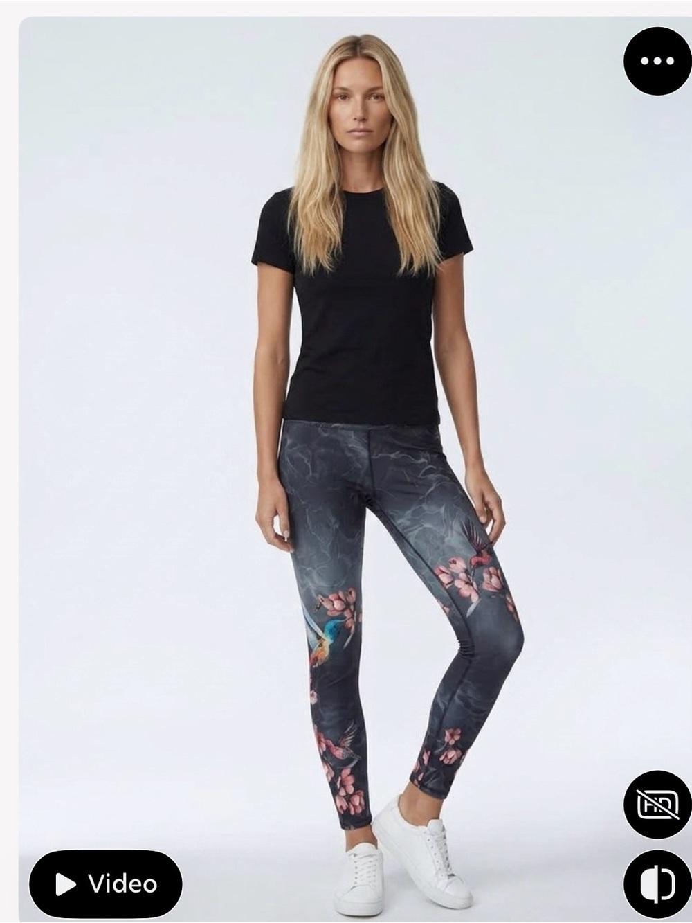 M Evolution & Floral Print High-Rise Leggings in Charcoal/Black w/Birds & Flower